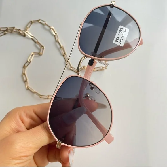 Summer & Rose Riley Sunglasses with Chain Gold Pink NWT - Picture 6 of 12